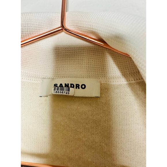 SANDRO Off-White Wool Knit Long Sleeve Retro Prep Alizia Sweater Size 3 - Picture 9 of 13